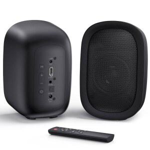 [미국배송] 레코드 플레이어용 사이인 파워 블루투스 책장 스피커 3인치 우퍼가 장착된 40W 스테레오 사운드 듀얼 커브 혼 베이스 리플렉스 포트 턴테이블 /PC /TV용 광학 /AUX /TV-ARC 페어