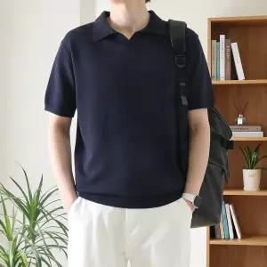 [지지블랙]보들보들 촉감이좋은 여름 남자 네드 반팔 카라 니트 티셔츠 남성 스판 니트티 카라티 빅사이즈