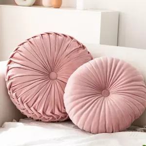 원형 소파 쿠션 인테리어 장식 핑크 벨벳 방석 등쿠션 플라워 꽃모양 소파