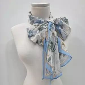 [애슬릿] 쉬폰 스카프 여성 플라워 롱 긴 타이 방도 머플러