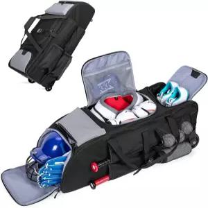 고부로스 롤링 야구 가방 4 배트용 바퀴 달린 소프트볼 장비 신발장과 장갑 포켓 후크 대형 포수 기어