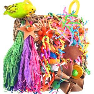 카투모 콘큐어 장난감, 새 잔디 매트 잉꼬 파쇄기 매달기 장난감 코카티엘 먹이 찾기 엔터테인먼트 앵무새 벽을 오르는 쫄깃한 러브버드 케이지 놀이기구, 중소형 조류를 위한 놀이기구