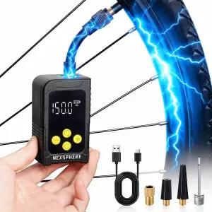 넥스스피어 미니 자전거 타이어 펌프 최대 150 PSI 게이지 전기 인플레이터가 장착된 25초 고속 팽창 산악