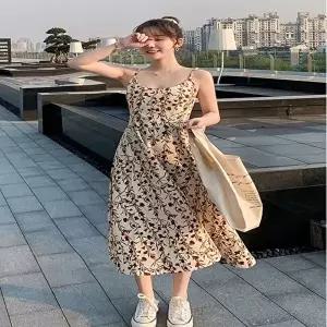 여성 꽃무늬 끈조절 나시 롱원피스 뷔스티에 플라워 (HSJ-WC5E19B)