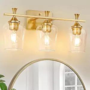 Benaep 3 라이트 욕실 배니티 - 거울 위의 금색 조명기구 침실 거실 주방 캐비닛 계단 복도를 위한 투명