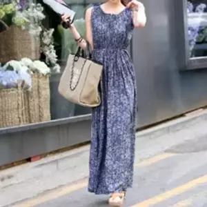 파란색 주름원피스 민소매 휴양지 해변 바캉스룩 (HSJ-WF954A8)