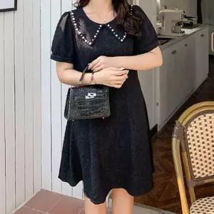 여자 빅사이즈 봄여름 하객 반팔 카라넥 검정원피스 (HSJ-WF99BCC)