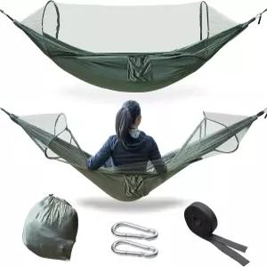 모기장이 달린 방수 더블 슬리핑 캠핑 해먹 야외 여행 배낭여행 및 공원용 경량 1 원형