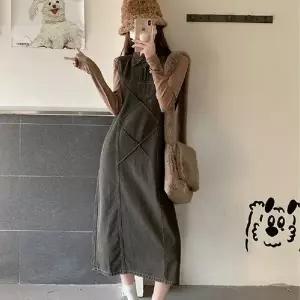 빈티지 흑청 데님 민소매 청 원피스 (HSJ-WFFVD4N)