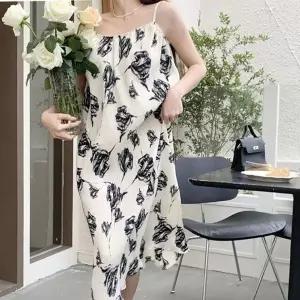 여름 플라워 플리츠 여성 바캉스 끈나시 롱 원피스 (HSJ-WE704BE)