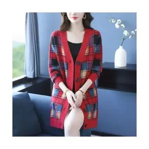 M2 여성 카디건 러블리 체크 스웨터 봄 가을 하프 기장 빅사이즈 상의 슬림핏 JEN3