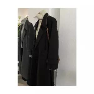 M2 여성 카디건 러블리 노버튼 가디건 정장카라 솔리드 긴팔 스트랩 면 롱 모직 코트 JEN1