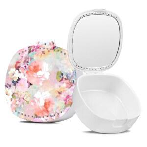 TIHYWR 리테이너 케이스, 틀니 케이스 마우스 가드, 핑크 플라워 포함, 및 거울 환기 구멍