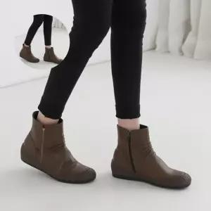 여자부츠 국내제작 소가죽 주름 삼선포인트 통굽 기모앵클Y