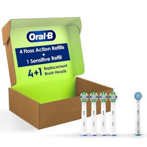 Oral-B FlossAction 전동 칫솔 교체용 브러시 4개 헤드, 민감한 1개 + 화이트 화이트,