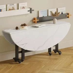 원형 테이블 이동식 접이식 폴딩 식탁 가정용 바퀴 거실 확장형 원목 휴대용