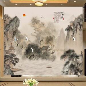 시트지 산수화 풍 인테리어 방수 모던 장식 스타일 입체 풀스티커 꽃무늬
