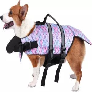 강아지 구명조끼 립스탑 반려동물 안전 부유 조끼 조절 가능한 반사 내구성 구조 손잡이 소형 대형견 수영