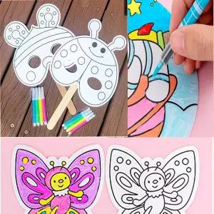 나만의 직접 색칠하는 색칠부채세트 캐릭터부채 (사인펜색연필4P 포함)