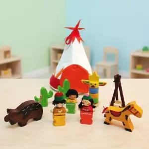 인디언 하우스 인디안 원목인형 원주민 나무 피규어 텐트 미니어처 헝겊 집 장난감 어린이