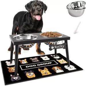 대형 및 중형견을 위한 ADENGL 메탈 레이즈드 도그볼 스탠드 스프링 방지 매트가 있는 더 강력한 고가형