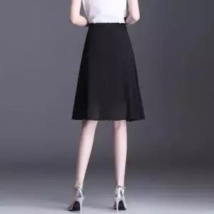 치마 하계 여성 검정 쉬폰 숏 슬림핏 A라인 DUCHI2