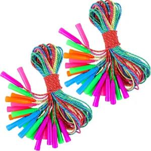 24개 레인보우 줄넘기 손잡이 조절 가능한 7.8피트 나일론 스트라이프 로프 화려한 파티 선호 운영 체육