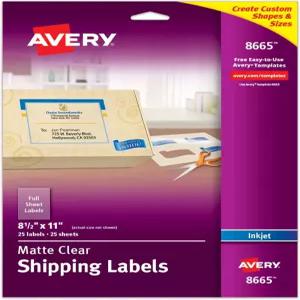 Avery 전체 시트 인쇄 가능 배송 라벨 8.5 x 11 매트 클리어 잉크젯 가위 또는 전자 절단기를 사용하여