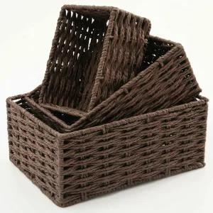 작은 정리용 위커 바구니 직조 보관 세트 3개 손으로 짠 천연 종이 로프 모든 방을 수 있으며 및 홈 데코에