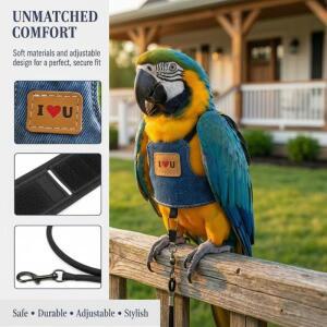 카우보이 앵무새 플라잉 하네스  안전 조류 조끼 소형 중형 잉꼬 야외 비행 훈련 로프 리쉬