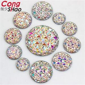 Cong Shao 라운드 스톤 및 AB 크리스탈, 플랫 백 송진 라인석 아플리케, DIY 웨딩 원피스 비즈 ZZ32, 10mm