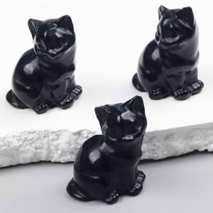손으로 새겨진 흑요석 미니 새끼 고양이, 천연석 동물, 보석 입상, 크리스탈 공예, 차크라, 가정 정원 장