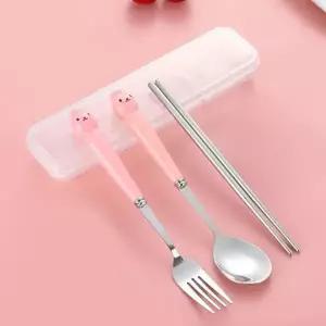 휴대용숟가락포크세트 빼꼼토끼 휴대용 수저 포크 세트 젓가락 동물포크 휴대용포크수저세트