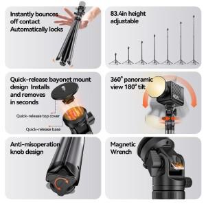 COMAN MT68 원클릭 팝업 퀵 릴리즈 라이트 스탠드 사진 촬영용 DSLR 카메라 삼각대 7단 연장 2.12M 알루미