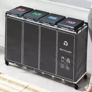 [모조리박]스탠드 가정용 재활용 분리수거함 4단 커버세트