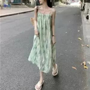 시원한원피스 이쁘다요 끈 나염 원피스 주름 나시