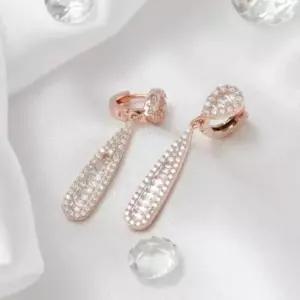 여성귀걸이 원터치링 로즈골드 금침 드롭 큐빅 물 14K