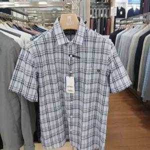 런던포그(계양) HL01 기본에리 캐주얼남방 마혼방 연한 파란색 윈도우 체크 반팔남방