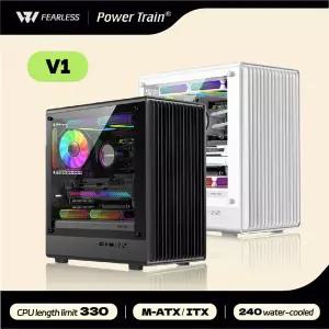 파워 트레인 V1 MATX ITX 섀시 데스크탑 컴퓨터 측면 투명 유리 수직 호스트 지지대 240/280 수냉 PC 케이