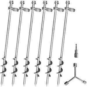 접지 앵커 나사 고정 - 16인치 6개 세트 텐트 스테이크스 헤비 듀티 더블 임의 방향 아연 도금 키트 스윙