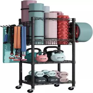 후타시 홈 짐 보관함 요가 매트 폼 롤러 덤벨 케틀벨 저항 밴드용 바퀴가 달린 3단 운동 기구 정리함