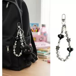 일본직수입 가방꾸미기 폰꾸 키홀더 실버하트 리본 비즈 가꾸 백꾸 키링