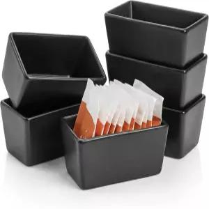 엘조이 6팩 블랙 세라믹 설탕 패킷 홀더 5온스 도자기 티백 볼 감미료 가정용 용기 커피 바