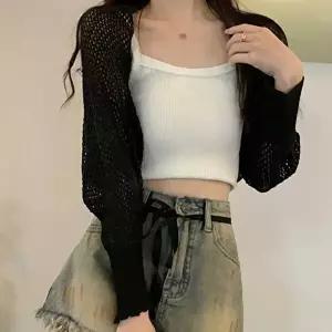 여자 청바지 코디 얇은 니트 볼레로 시스루 가디건 (HSJ-WFGJCYD)