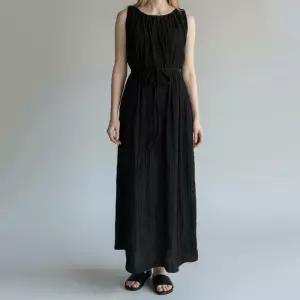 [옷자락]여자 민소매 플리츠 허리스트링 롱 데일리 원피스