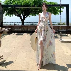 EAMT 쉬폰 홀터넥 롱스커트 오프스커트 원피스 여자 여름 EUNG2