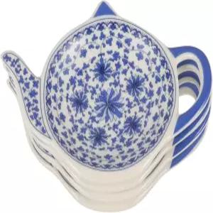 VOSAREA 4pcs 찻주전자 모양 티백 홀더 도자기 코스터 양념 접시 스푼 받침대 칩용 소스 디저트 블루