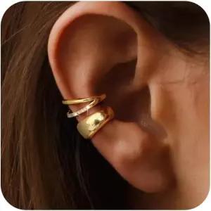 여성용 코페린 다인티 스몰 이어 커프 - 트렌디한 14K 골드 도금 CZ 비 피어싱 연골 귀걸이 세트 주얼리