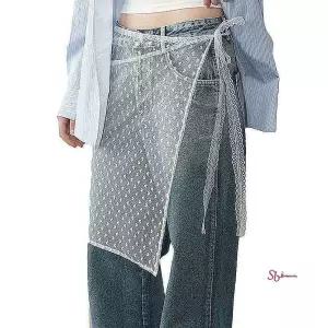 여성 레이어드 랩스커트 치마 망사 패션 시스루hij640