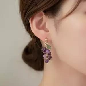우아한 보라 딥 퍼플 자수정 포도송이 드롭 이어링 [BZH17461]